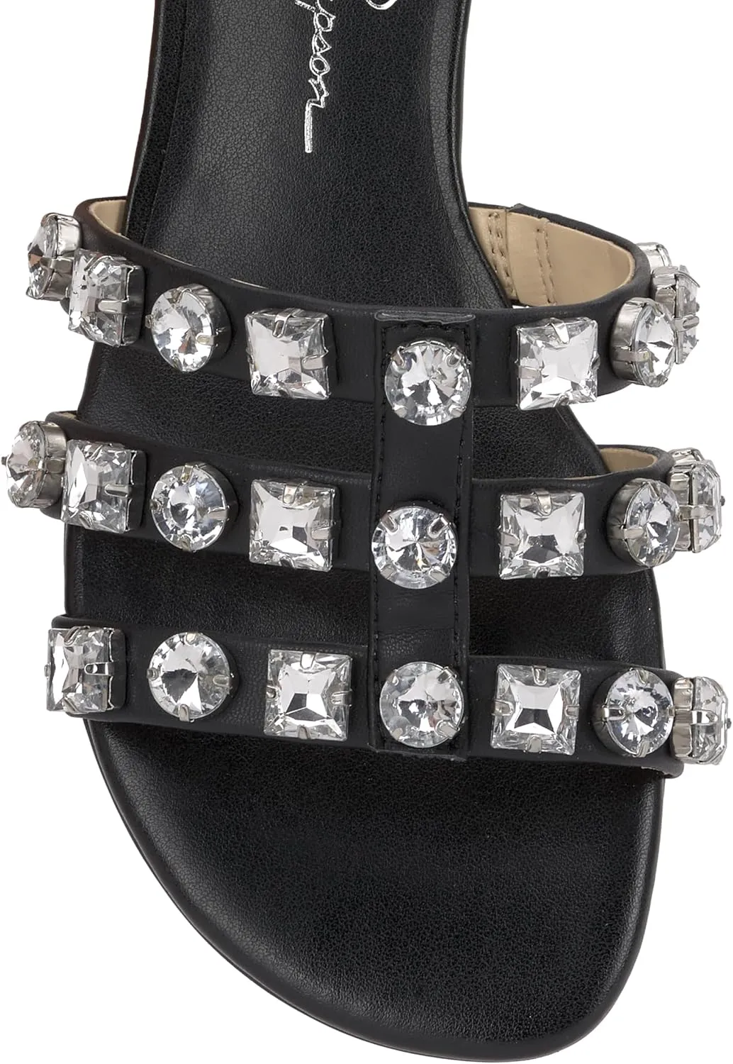 Jessica Simpson Womens Detta Rhinestone Slip On Slide Sandals