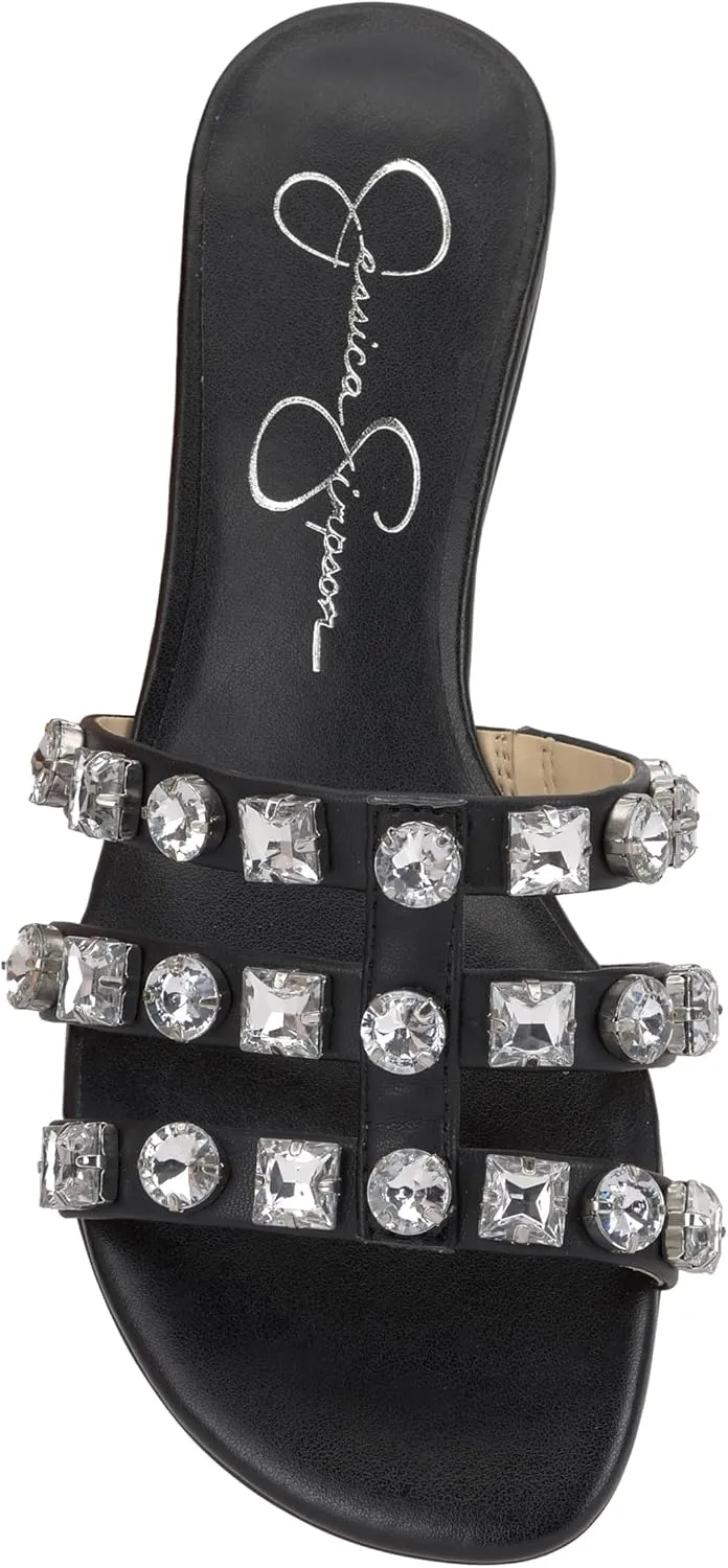 Jessica Simpson Womens Detta Rhinestone Slip On Slide Sandals
