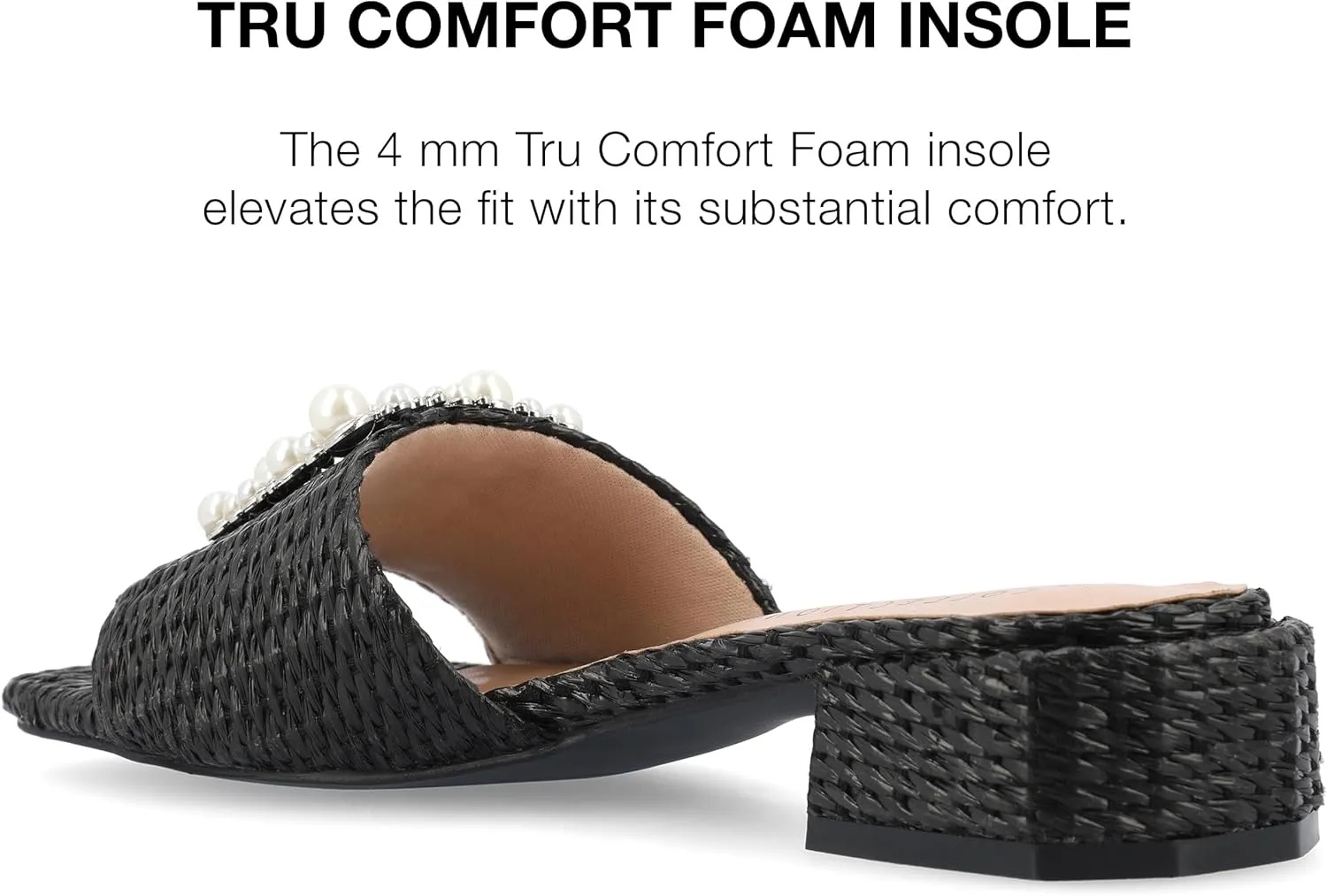 Journee Womens Pearl Raffia Slip On Open Square Toe Outset Block Heel Justina Comfort Foam Flat Sandals