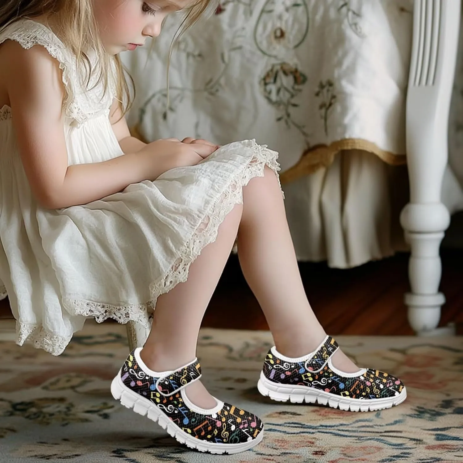 JoyLamoria Collie Print Girls Mary Jane Shoes Toddler and Little Kids Cartoon Flat Sneakers Lightweight Girls Walking Shoes Anti Slip