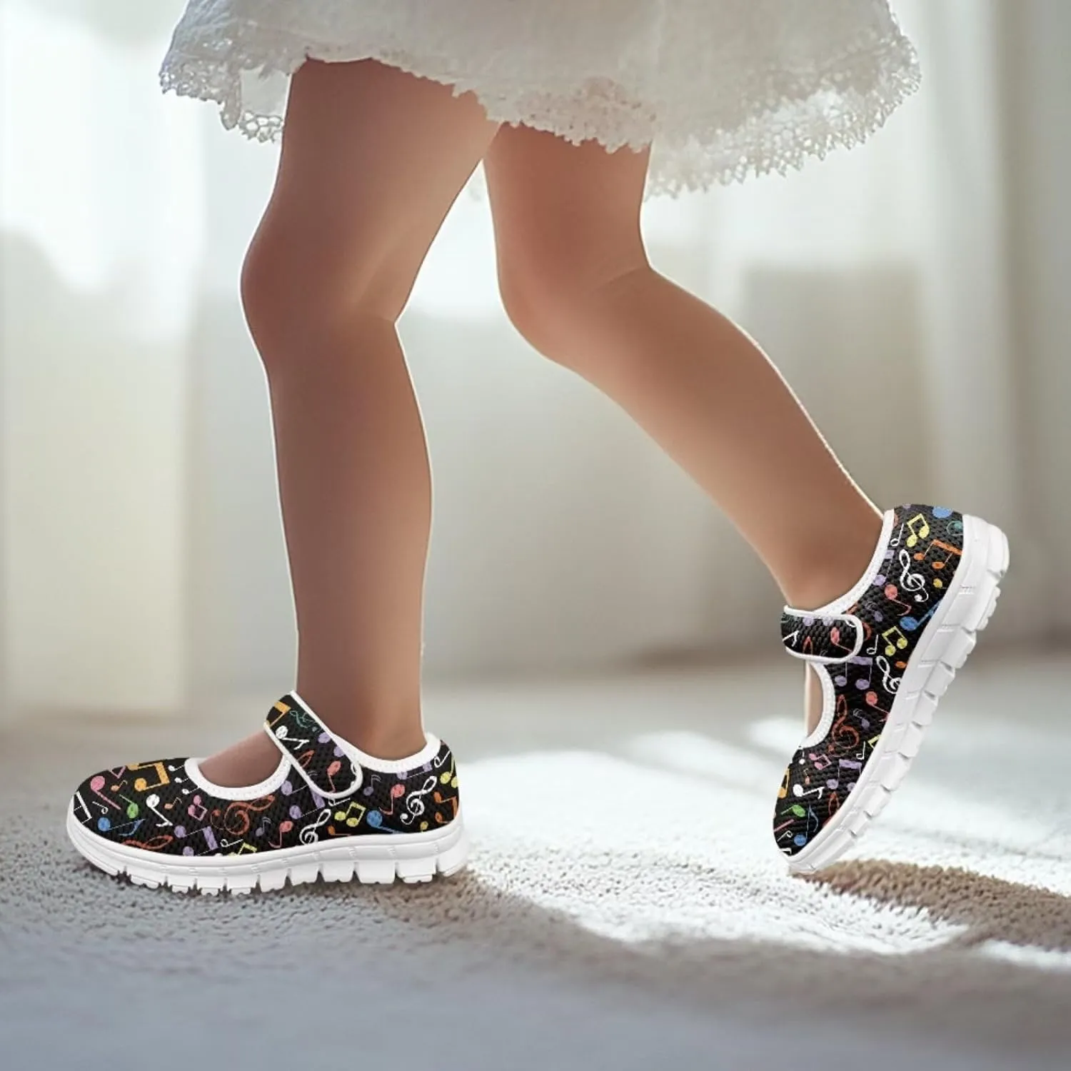 JoyLamoria Collie Print Girls Mary Jane Shoes Toddler and Little Kids Cartoon Flat Sneakers Lightweight Girls Walking Shoes Anti Slip
