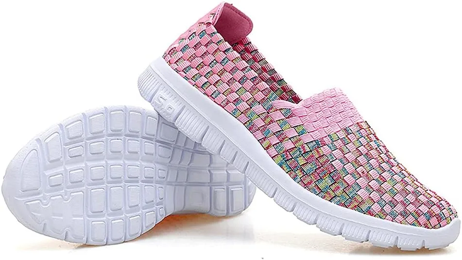 JOYVIP Womens Multicolor Woven Elastic Shoes Handmade Slip On Sneakers Flat Sandals