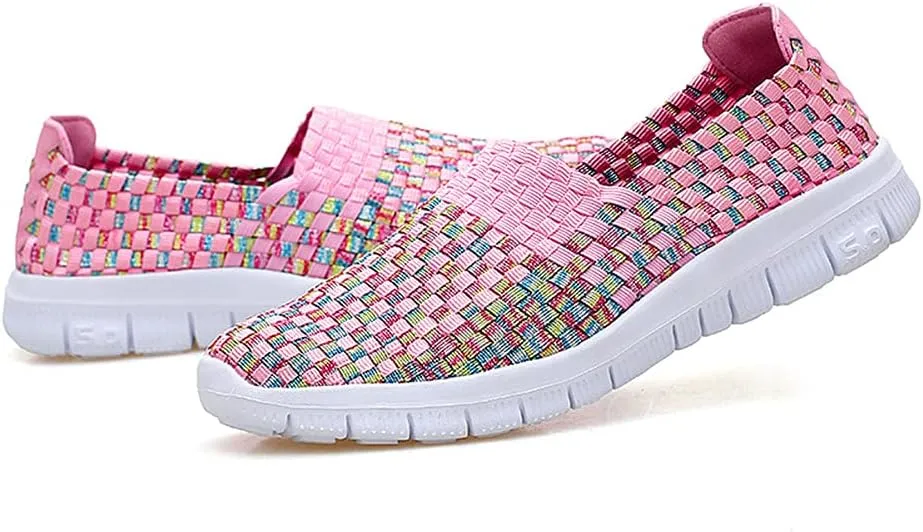 JOYVIP Womens Multicolor Woven Elastic Shoes Handmade Slip On Sneakers Flat Sandals