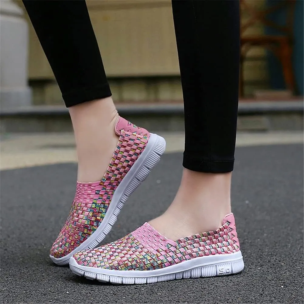 JOYVIP Womens Multicolor Woven Elastic Shoes Handmade Slip On Sneakers Flat Sandals