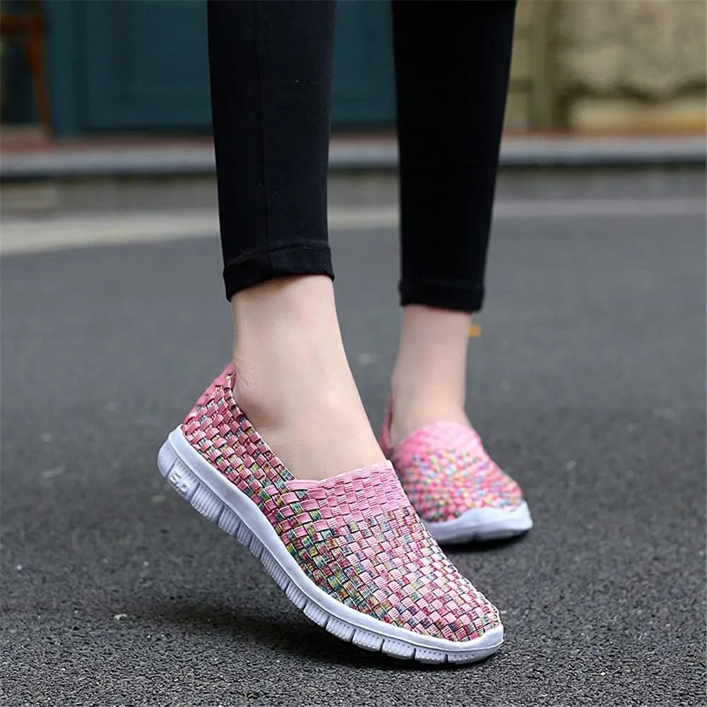 JOYVIP Womens Multicolor Woven Elastic Shoes Handmade Slip On Sneakers Flat Sandals