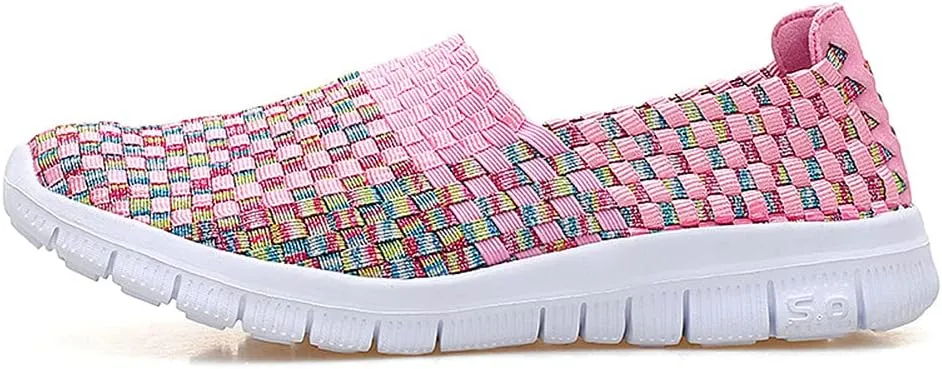 JOYVIP Womens Multicolor Woven Elastic Shoes Handmade Slip On Sneakers Flat Sandals