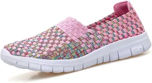 JOYVIP Womens Multicolor Woven Elastic Shoes Handmade Slip On Sneakers Flat Sandals