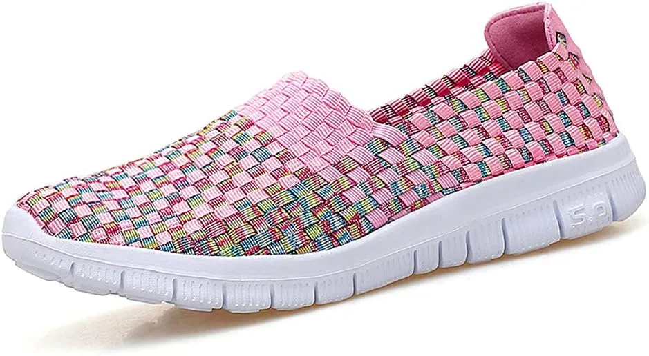 JOYVIP Womens Multicolor Woven Elastic Shoes Handmade Slip On Sneakers Flat Sandals