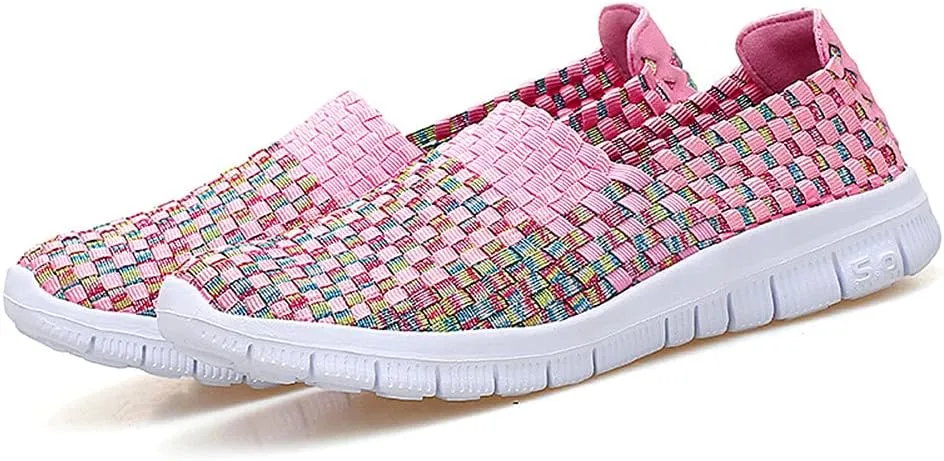 JOYVIP Womens Multicolor Woven Elastic Shoes Handmade Slip On Sneakers Flat Sandals