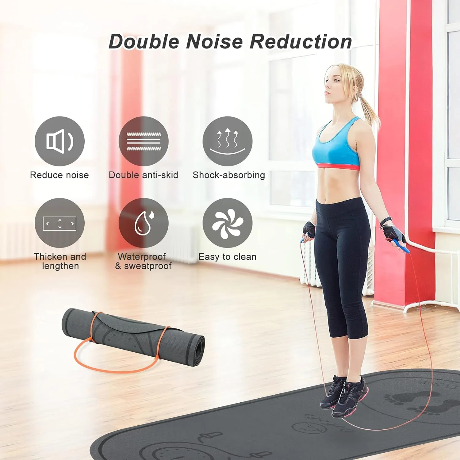 Jump Rope Mat 71"/63"x24" Larger Non-Slip Indoor Outdoor Exercise Fitness Mat, High-Density Workout Shock Absorption for Home Gym Flooring Concrete Jumping Rope