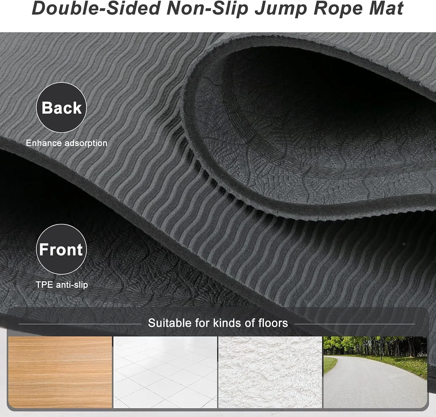 Jump Rope Mat 71"/63"x24" Larger Non-Slip Indoor Outdoor Exercise Fitness Mat, High-Density Workout Shock Absorption for Home Gym Flooring Concrete Jumping Rope