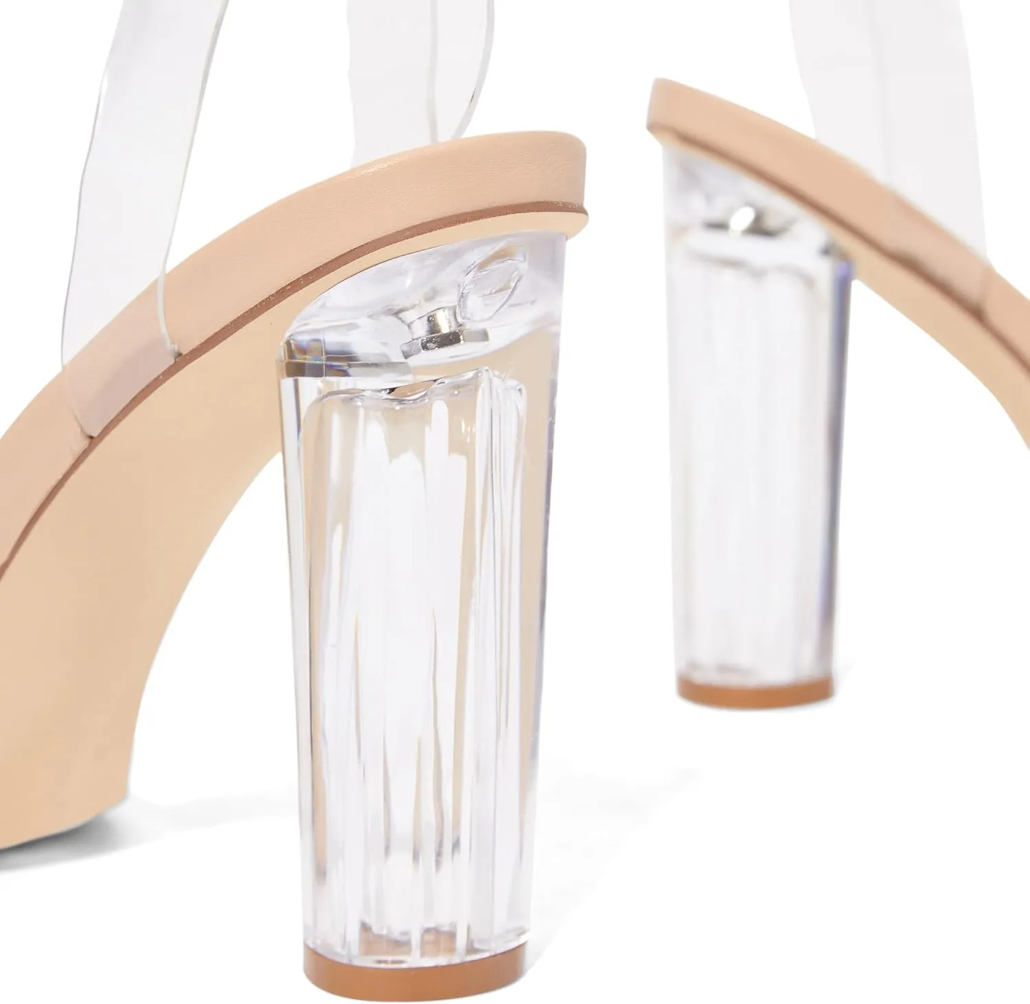 JustFab Women's Clear Chunky High Heels Sandals with Open Toe Ankle Strap Block Heels for Women Clear Shoes Dressy Perfect for Party and Dress Pumps - Hanna