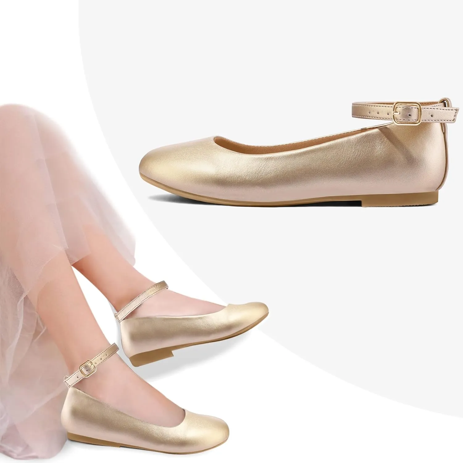 K KomForme Girl's Ballerina Flat Ankle Strap Dress Ballet Flat Shoes（Toddler/Little Kid/Big Kid）
