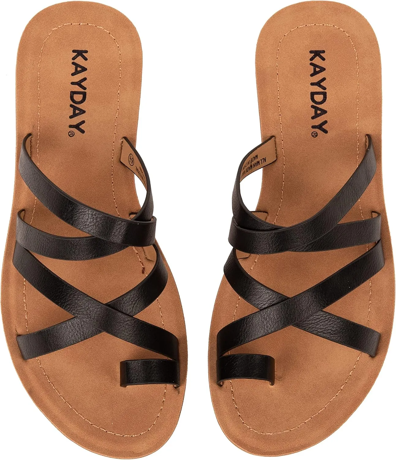 KAYDAY Womens Sandals Comfortable Slip On Flat Cross bands Toe Ring Fashion Flats HERO
