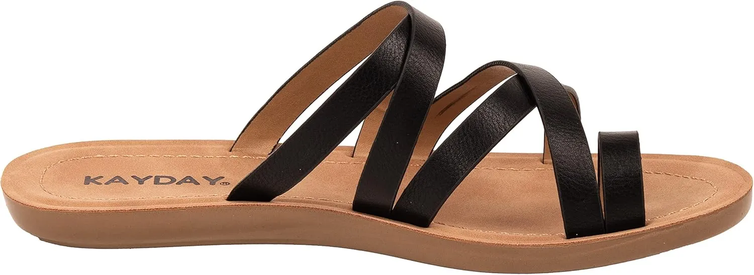 KAYDAY Womens Sandals Comfortable Slip On Flat Cross bands Toe Ring Fashion Flats HERO