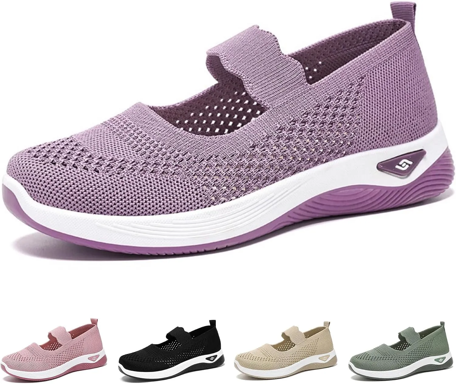 Kubbon Women Footwear Orthopedic Sneakers Woven Breathable Slip On Arch Support Walking Shoes Anti-Skid Sports Shoes Casual Running Diabetic Foam Sneakers