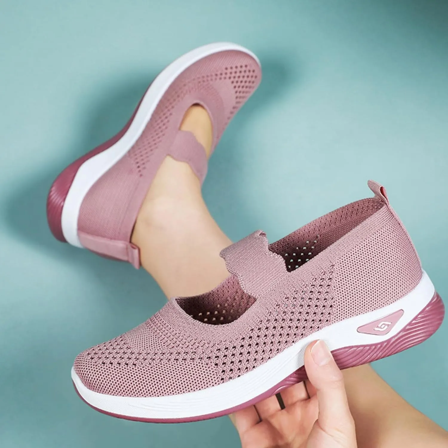 Kubbon Women Footwear Orthopedic Sneakers Woven Breathable Slip On Arch Support Walking Shoes Anti-Skid Sports Shoes Casual Running Diabetic Foam Sneakers
