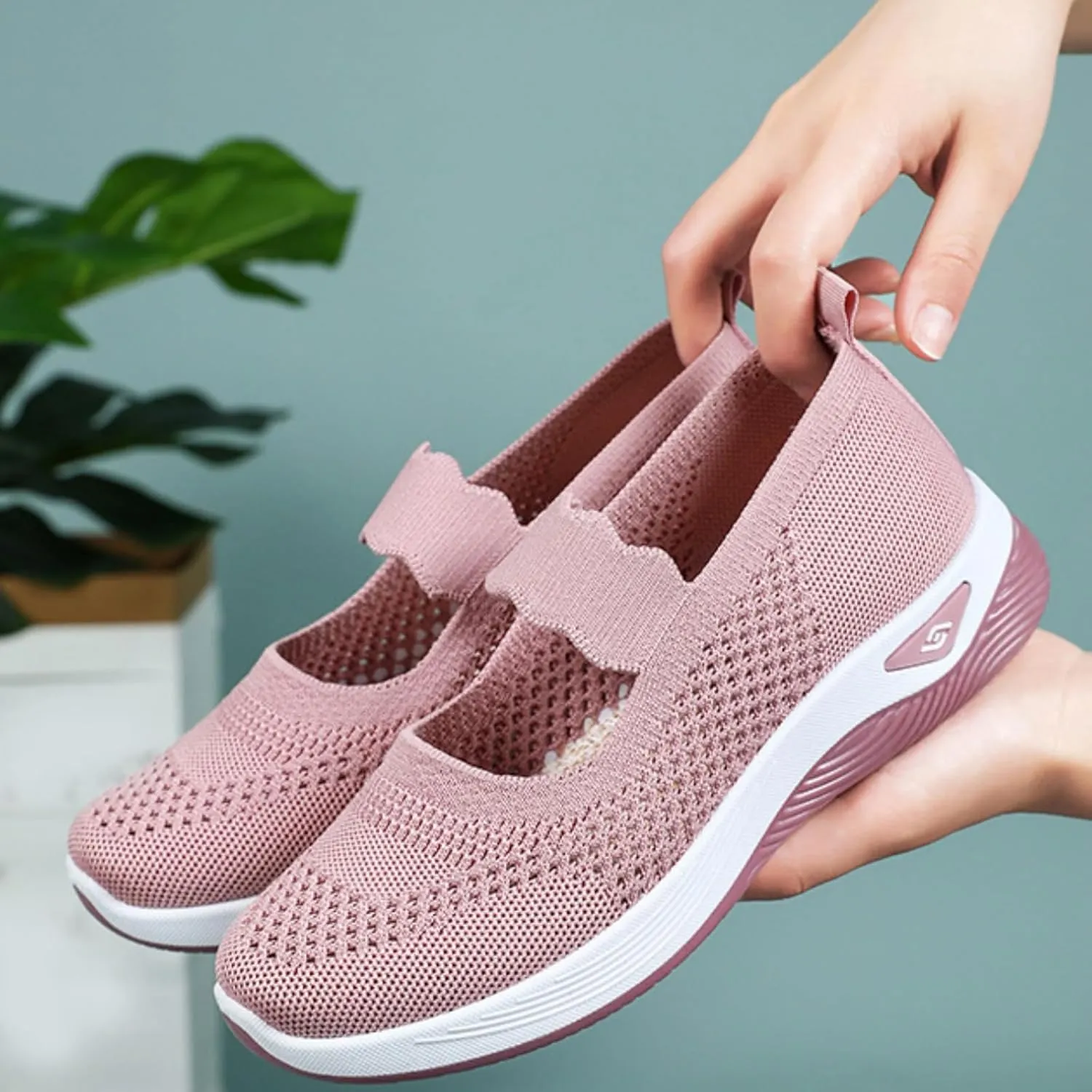 Kubbon Women Footwear Orthopedic Sneakers Woven Breathable Slip On Arch Support Walking Shoes Anti-Skid Sports Shoes Casual Running Diabetic Foam Sneakers