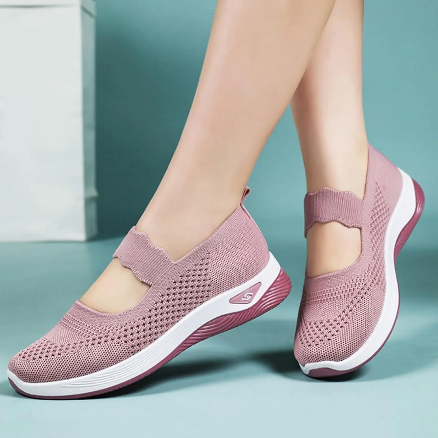 Kubbon Women Footwear Orthopedic Sneakers Woven Breathable Slip On Arch Support Walking Shoes Anti-Skid Sports Shoes Casual Running Diabetic Foam Sneakers