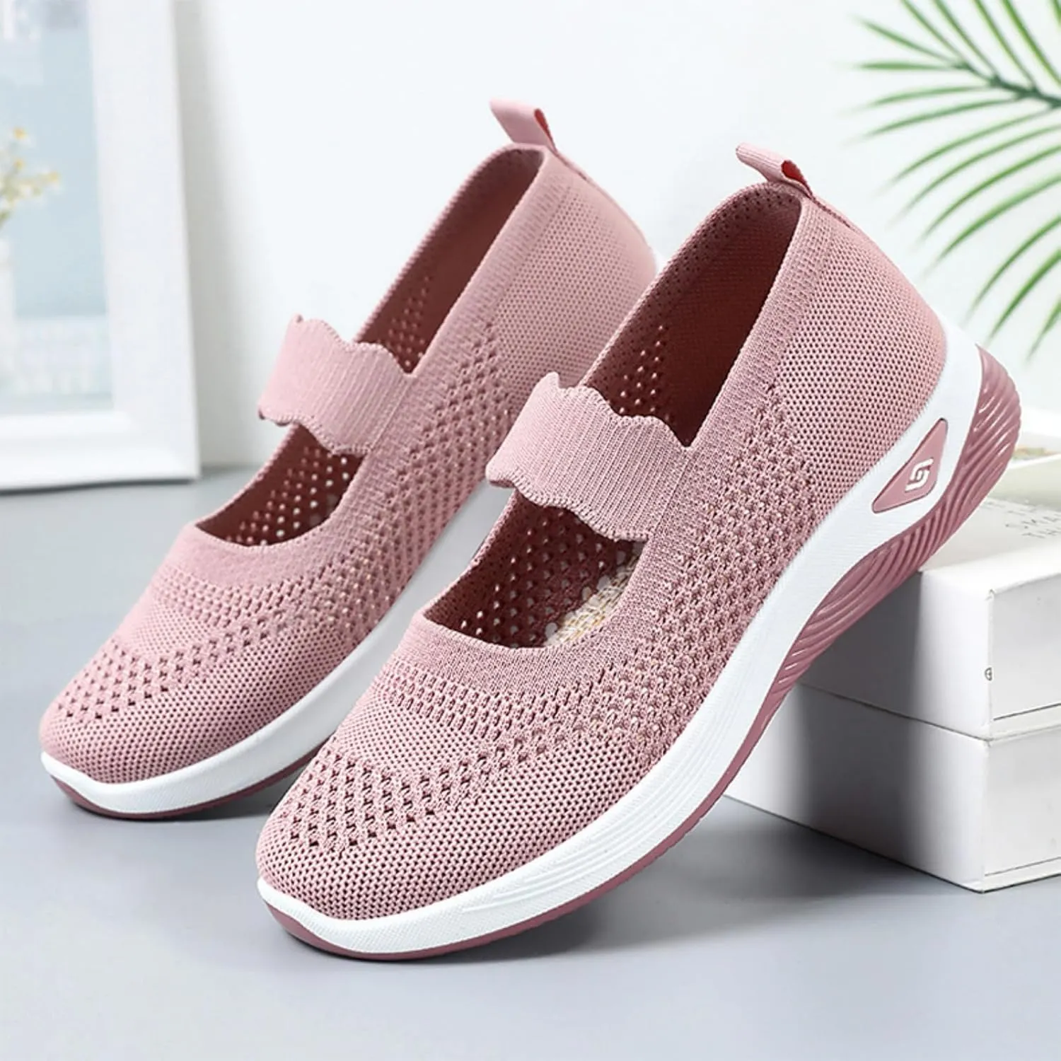 Kubbon Women Footwear Orthopedic Sneakers Woven Breathable Slip On Arch Support Walking Shoes Anti-Skid Sports Shoes Casual Running Diabetic Foam Sneakers