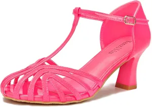 Latin Dance Shoes for Women Ballroom Dance Shoes Women Prom Shoes for Woman Dancing Salsa Dance Shoes for Women T-strap Closed Toe Sandals Women Patent leather