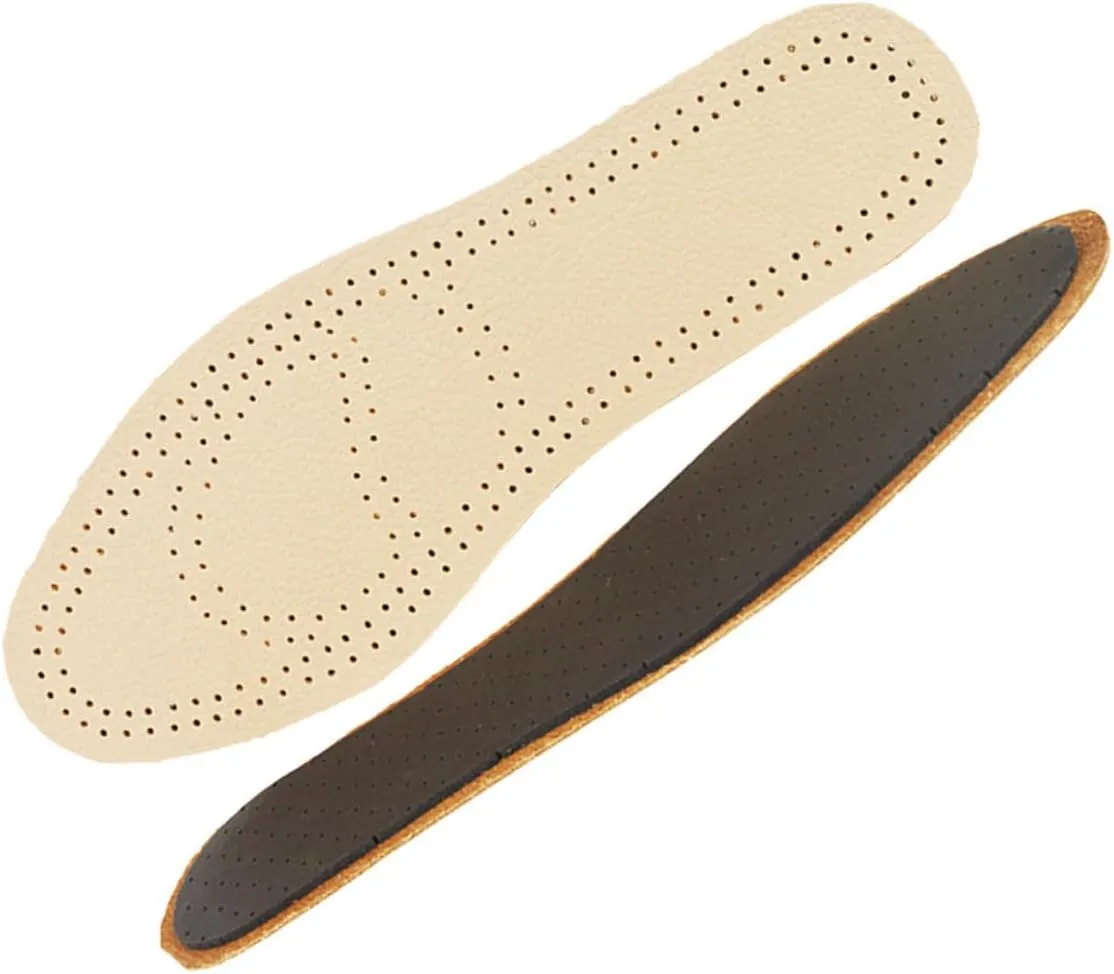 Leather Sports Insoles 2 Pairs Breathable Cowhide Inserts Size 45-46 Reduces Foot Pressure