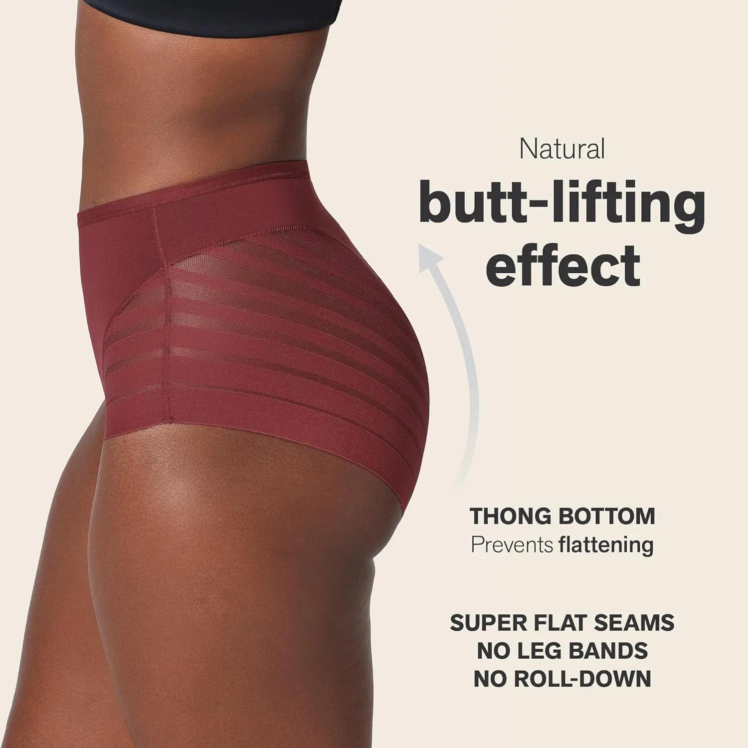Leonisa Invisible High Waisted Tummy Control Stripe Lace Underwear - Shapewear Panties for Women