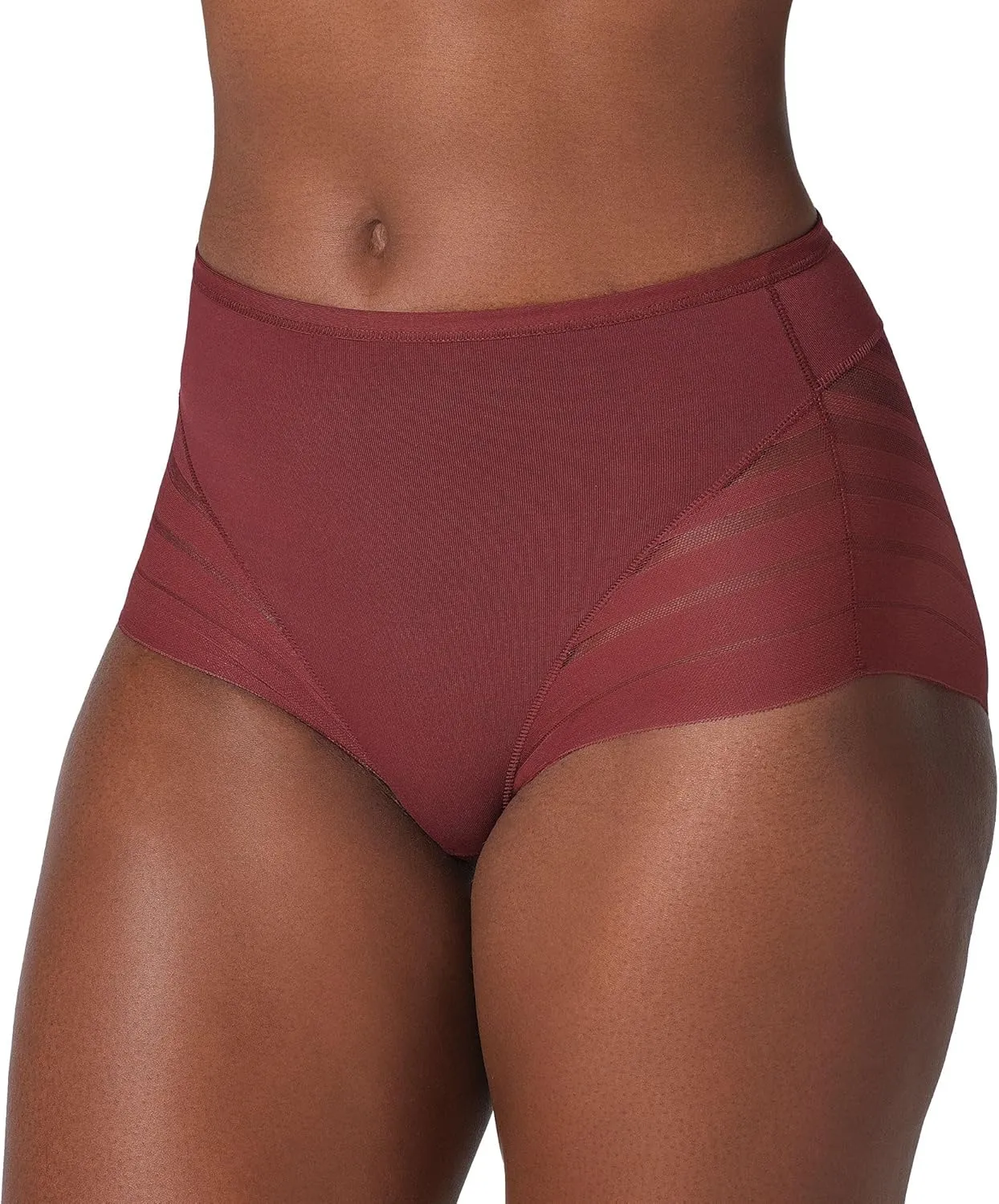 Leonisa Invisible High Waisted Tummy Control Stripe Lace Underwear - Shapewear Panties for Women
