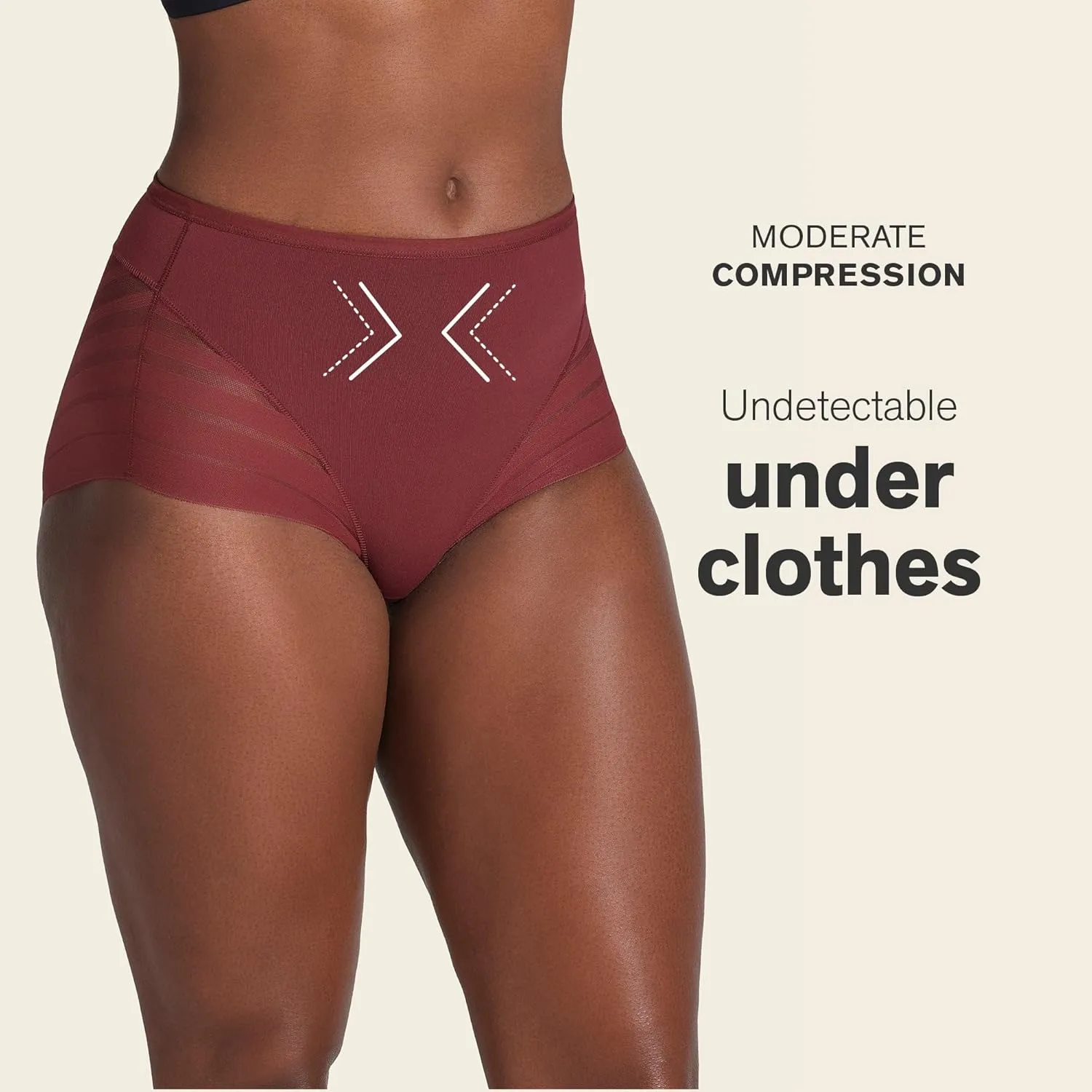 Leonisa Invisible High Waisted Tummy Control Stripe Lace Underwear - Shapewear Panties for Women
