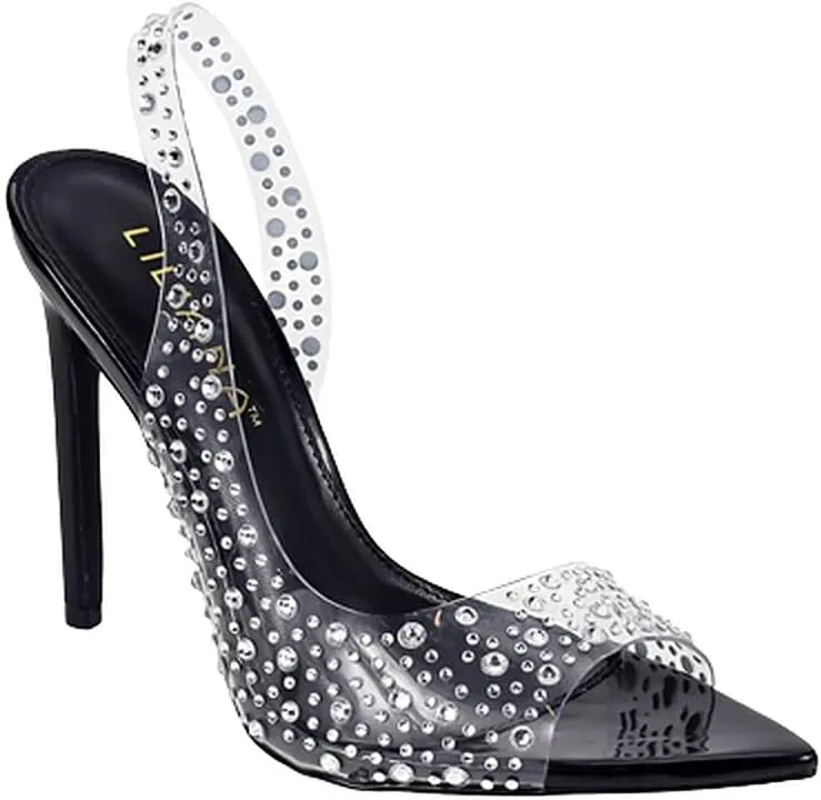 Liliana Women Rhinestone Slingback Pointy Heel Sandal With Clear Strap