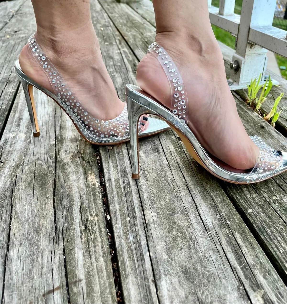 Liliana Women Rhinestone Slingback Pointy Heel Sandal With Clear Strap