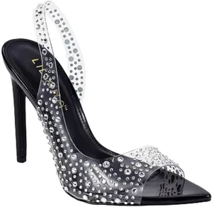 Liliana Women Rhinestone Slingback Pointy Heel Sandal With Clear Strap