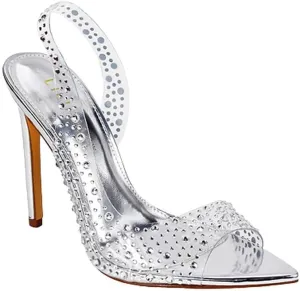 Liliana Women Rhinestone Slingback Pointy Heel Sandal With Clear Strap