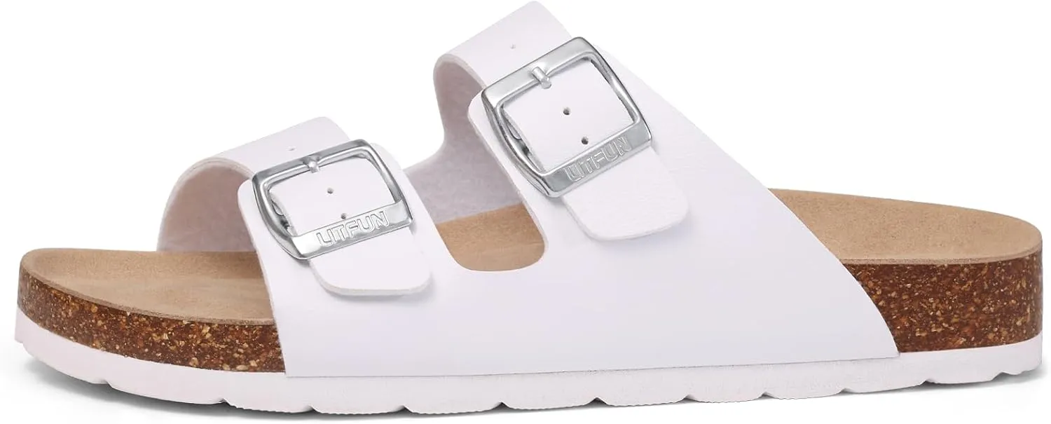 Litfun Women's Cork Footbed Sandal Summer Slip On Slide Sandals with Adjustable Buckle