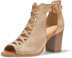Liyuandian Womens Chunky Heel Open Toe Ankle Strap Zipper Back High Heel Sandals