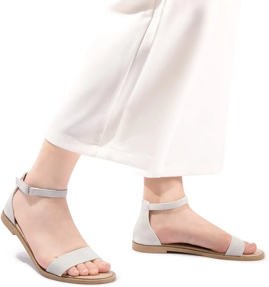 LM Women's Flat Sandals Open Toe One Band Ankle Strap Sandals Casual Summer Flat Sandals
