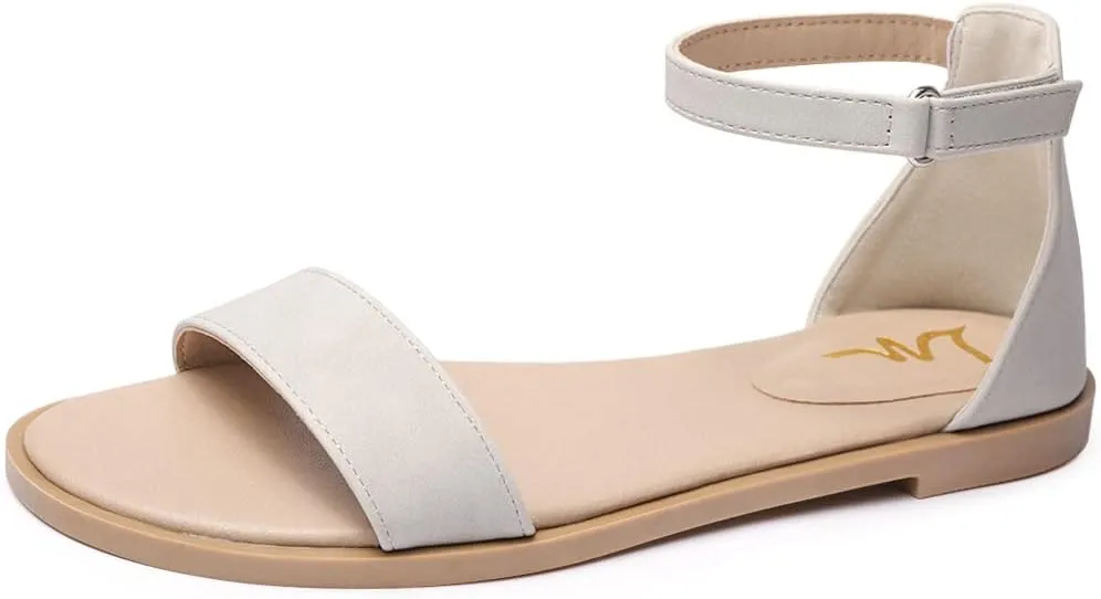 LM Women's Flat Sandals Open Toe One Band Ankle Strap Sandals Casual Summer Flat Sandals