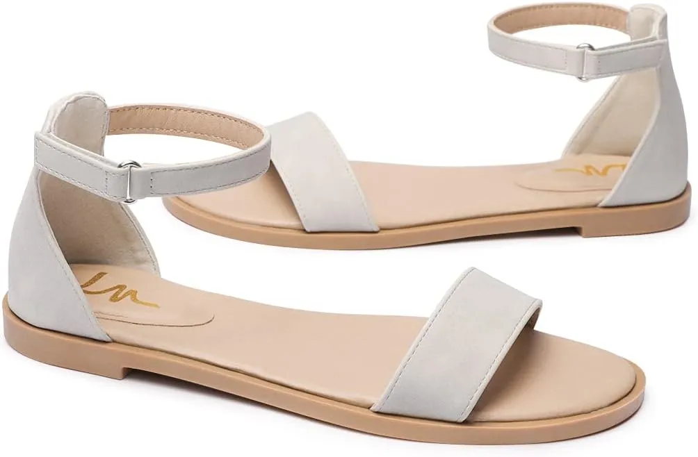 LM Women's Flat Sandals Open Toe One Band Ankle Strap Sandals Casual Summer Flat Sandals
