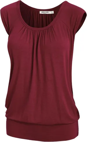 Lock and Love Women's Scoop Neck Short Sleeve Solid/Print/Dip-Dye Sweetheart Top S-3XL Plus Size