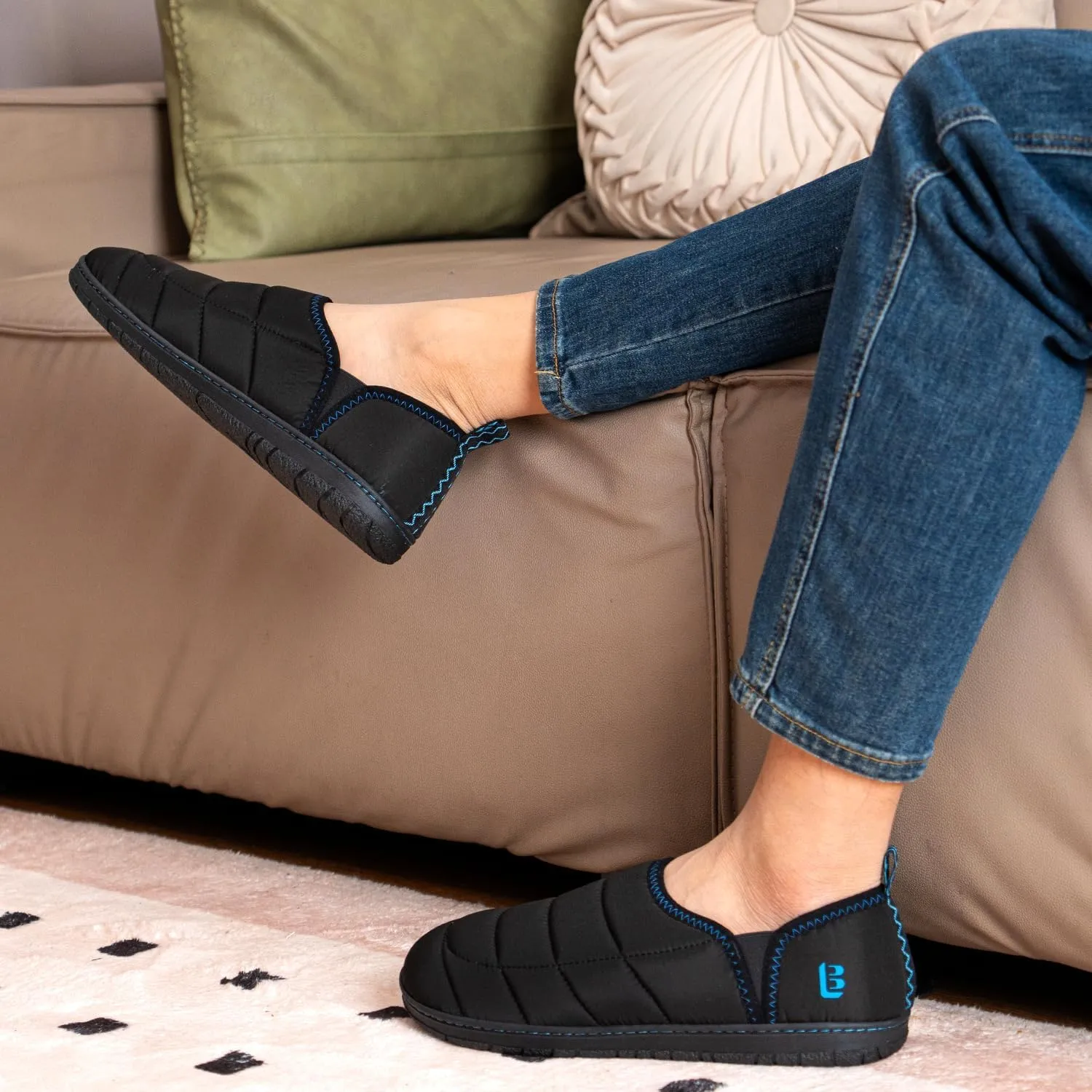 LongBay Mens Outdoor Slippers Two Tone Memory Foam Slip On Indoor House Shoes Loafers