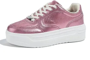 LUCKY STEP Women Platform Fashion Sneakers Chunky Faux Leather Thick Sole Comfortable Lightweight Casual Tennis Walking Shoes