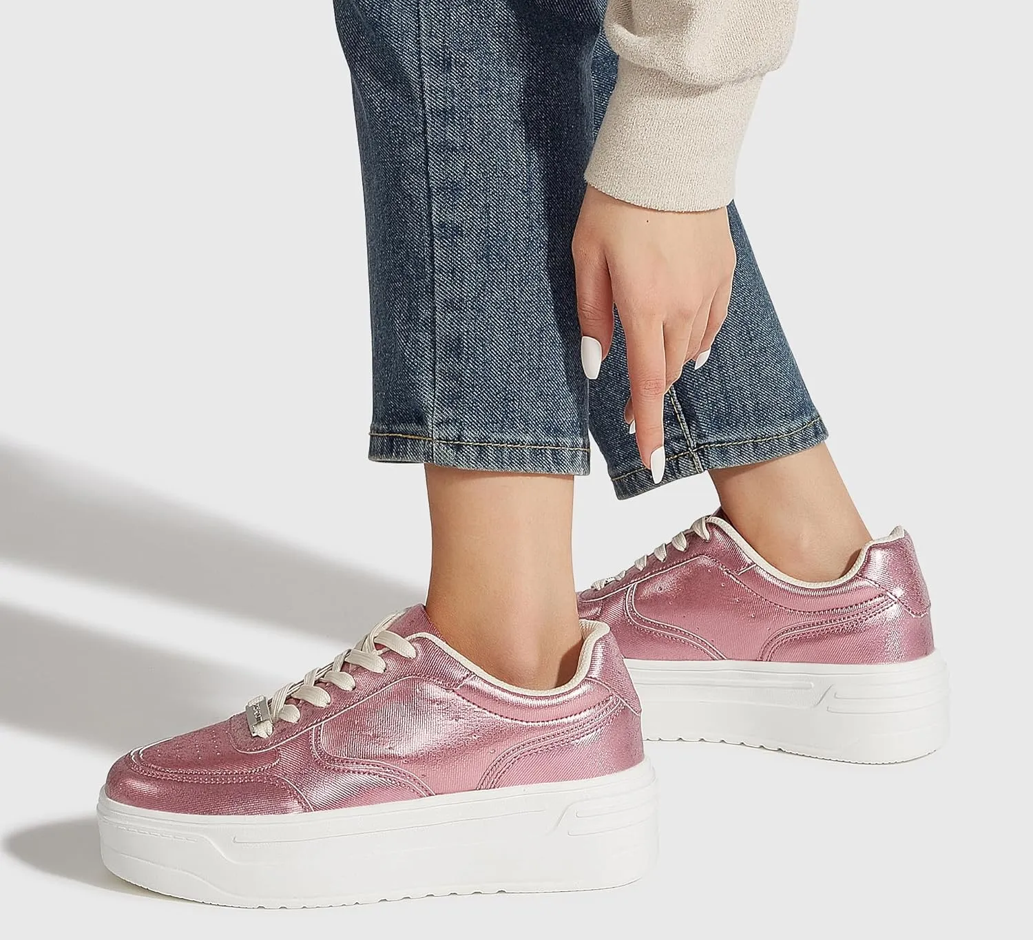 LUCKY STEP Women Platform Fashion Sneakers Chunky Faux Leather Thick Sole Comfortable Lightweight Casual Tennis Walking Shoes