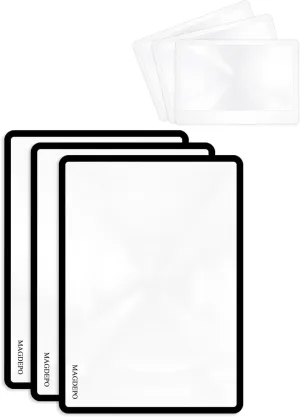 MAGDEPO 3X Magnifying Sheet 3 Pack Plastic Lightweight Page Lens   3 Card Magnifying Lenses Suitable for Reading Small Patterns, Texts, Prints, Newspapers, Menu, Maps, and Books