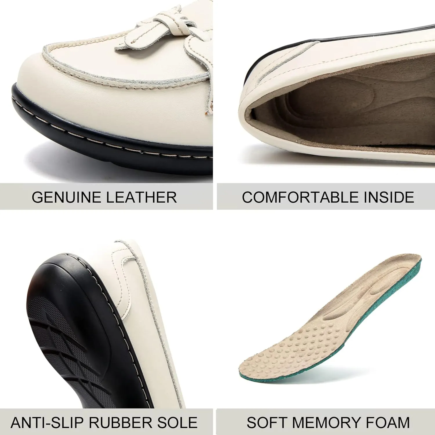 Maichal Loafers for Women Slip On Comfort Leather Tassel Dress Shoes