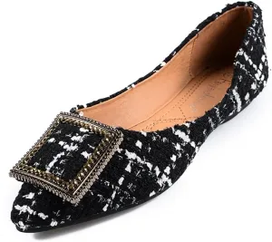 Meeshine Womens Classic Pointy Toe Ballet Flats Slip On Plaid Dress Flat Shoes