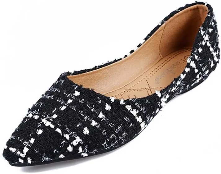 Meeshine Womens Classic Pointy Toe Ballet Flats Slip On Plaid Dress Flat Shoes