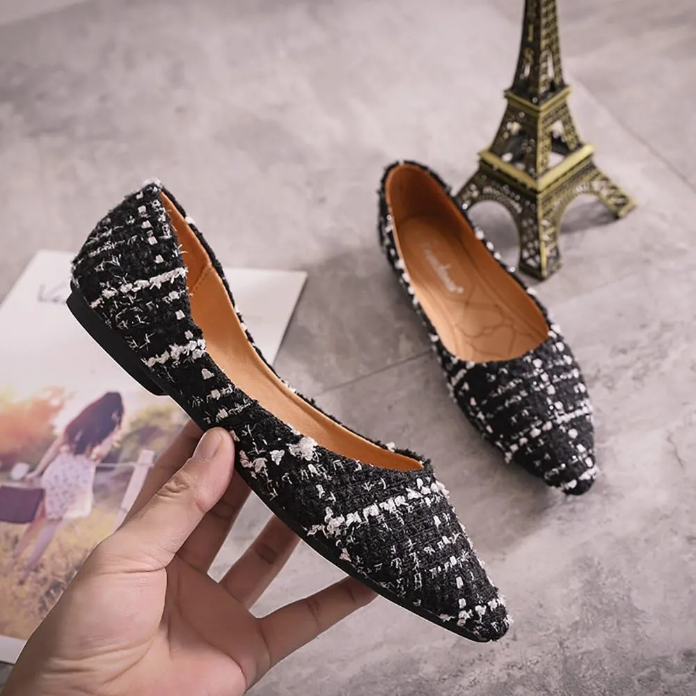 Meeshine Womens Classic Pointy Toe Ballet Flats Slip On Plaid Dress Flat Shoes