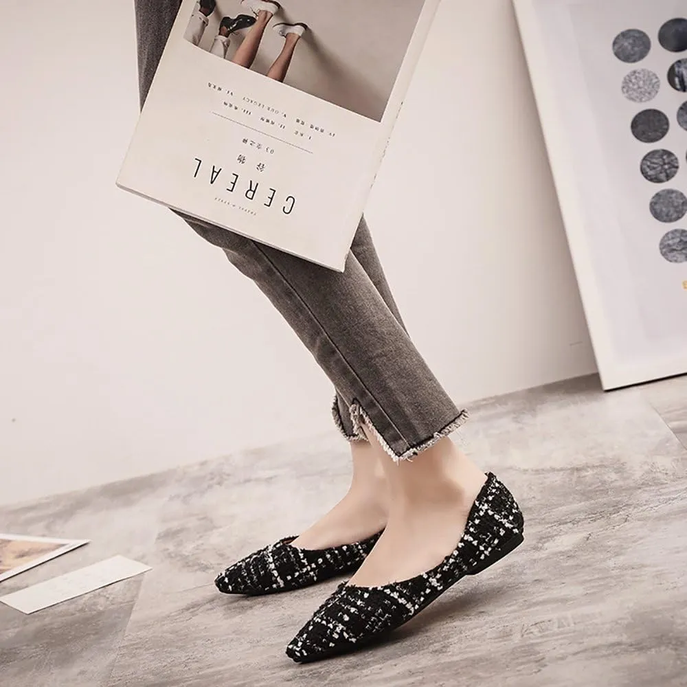 Meeshine Womens Classic Pointy Toe Ballet Flats Slip On Plaid Dress Flat Shoes