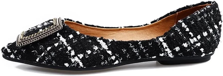 Meeshine Womens Classic Pointy Toe Ballet Flats Slip On Plaid Dress Flat Shoes