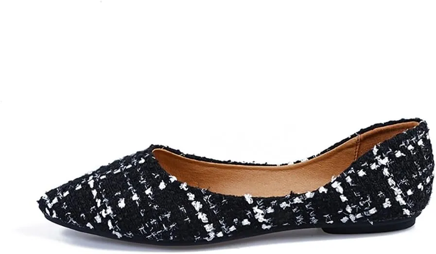 Meeshine Womens Classic Pointy Toe Ballet Flats Slip On Plaid Dress Flat Shoes